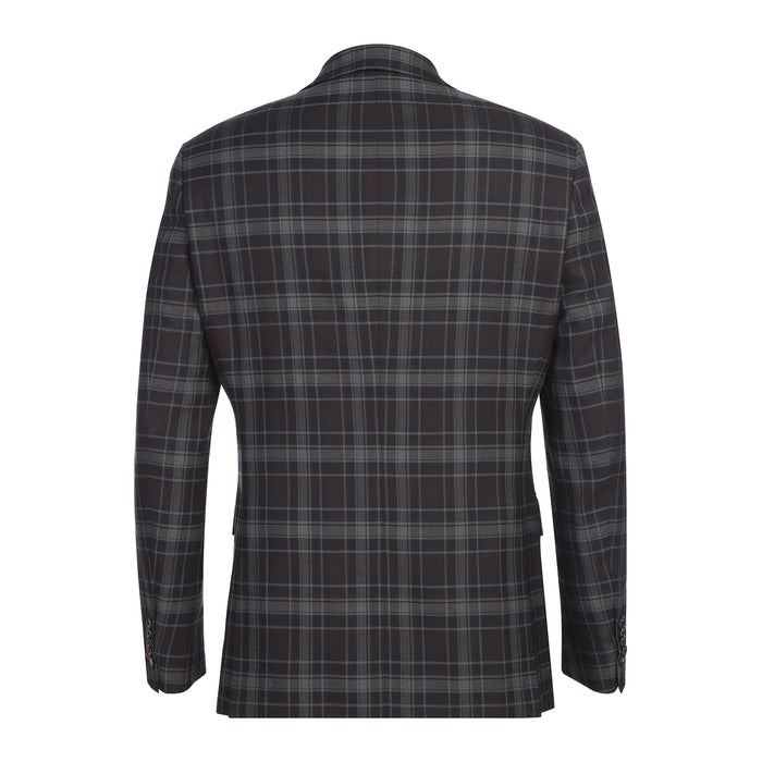 English Laundry Grey & Brown Windowpane Slim Fit Peak Lapel Two button Stretch Suit