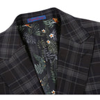 English Laundry Grey & Brown Windowpane Slim Fit Peak Lapel Two button Stretch Suit