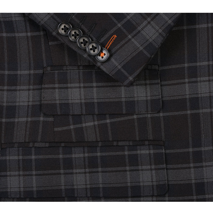 English Laundry Grey & Brown Windowpane Slim Fit Peak Lapel Two button Stretch Suit