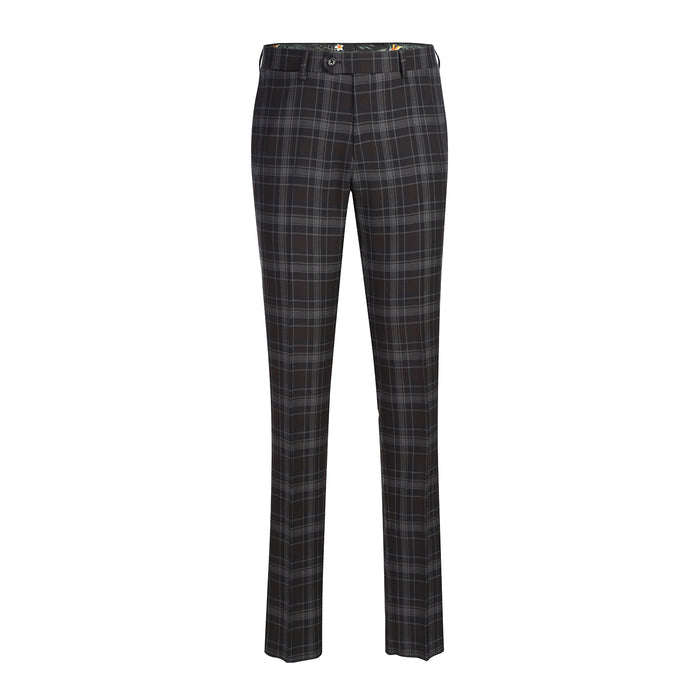 English Laundry Grey & Brown Windowpane Slim Fit Peak Lapel Two button Stretch Suit