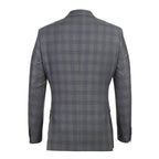 English Laundry Mens Gray & Blue Windowpane Slim Fit Notch Lapel 2 Button Stretch Suit