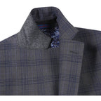 English Laundry Mens Gray & Blue Windowpane Slim Fit Notch Lapel 2 Button Stretch Suit