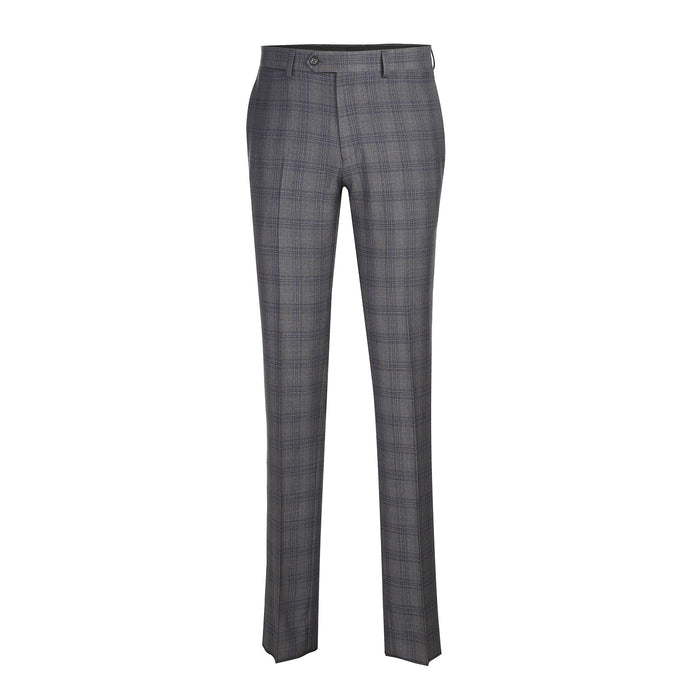 English Laundry Mens Gray & Blue Windowpane Slim Fit Notch Lapel 2 Button Stretch Suit