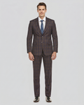 English Laundry Mens Plaid Navy With Brown Slim Fit Peak Lapel Stretch 2 Button Suit