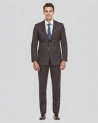 English Laundry Mens Plaid Navy With Brown Slim Fit Peak Lapel Stretch 2 Button Suit