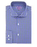 Ferrecci Blue and White Check Slim Fit Cutaway Collar Cotton Dress Shirt