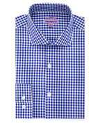 Ferrecci Blue and White Check Slim Fit Cutaway Collar Cotton Dress Shirt