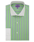 Ferrecci Green Striped Slim Fit Spread Collar Cotton Dress Shirt - The Suit Depot