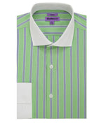 Ferrecci Green Striped Slim Fit Spread Collar Cotton Dress Shirt - The Suit Depot
