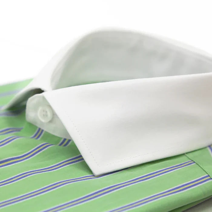 Ferrecci Green Striped Slim Fit Spread Collar Cotton Dress Shirt - The Suit Depot