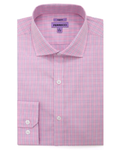 Ferrecci Pink Windowpane Check Slim Fit Cutaway Collar Cotton Dress Shirt - The Suit Depot