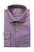 Ferrecci Purple and White Micro-Check Slim Fit Cutaway Collar Cotton Dress Shirt