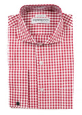 Ferrecci Red and White Check Regular Fit Cutaway Collar Cotton Dress Shirt - The Suit Depot