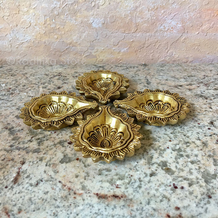 Festival Flower Petal Flower - Brass Ghee Lamp Diya - 3"inches Long