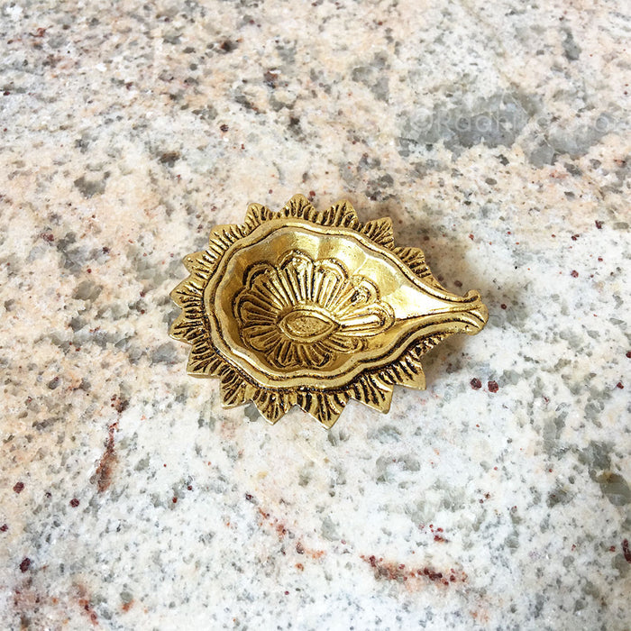 Festival Flower Petal Flower - Brass Ghee Lamp Diya - 3"inches Long