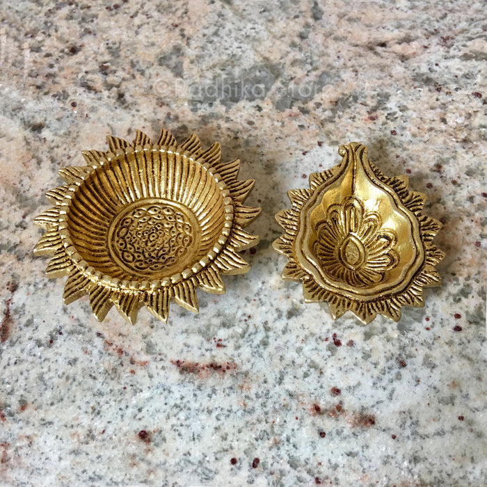 Festival Flower Petal Flower - Brass Ghee Lamp Diya - 3"inches Long
