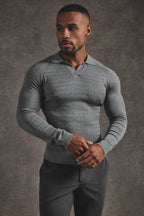 Fine Cable Knitted Polo Shirt in Grey Marl - TAILORED ATHLETE - USA