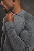 Fine Cable Knitted Polo Shirt in Grey Marl - TAILORED ATHLETE - USA