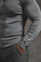 Fine Cable Knitted Polo Shirt in Grey Marl - TAILORED ATHLETE - USA