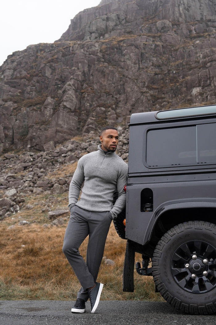 Fisherman Rib Half Zip in Mid Grey Marl - TAILORED ATHLETE - USA