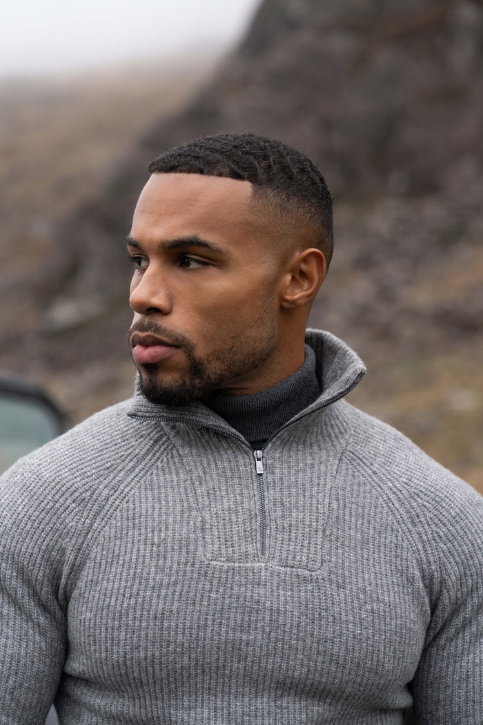 Fisherman Rib Half Zip in Mid Grey Marl - TAILORED ATHLETE - USA