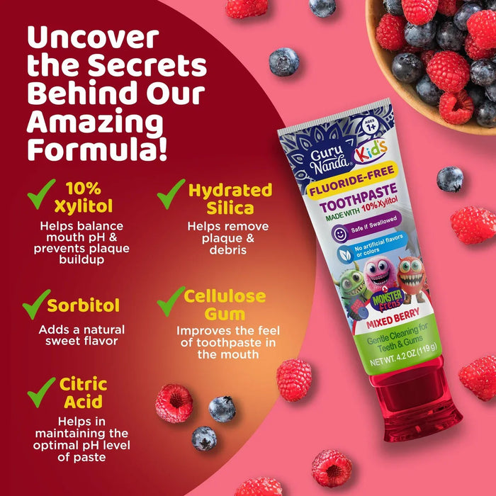 Fluoride-Free Toddler Toothpaste with 10% Xylitol - Mixed Berry Flavor - 4.2 oz