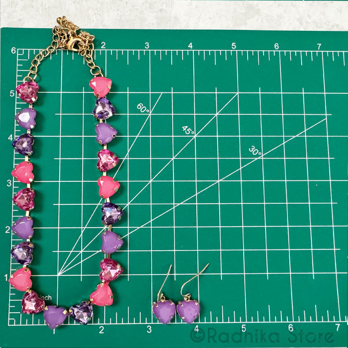 For The Love of God-Blue-Hearts- Crystal-Deity Necklace - And Earring Set