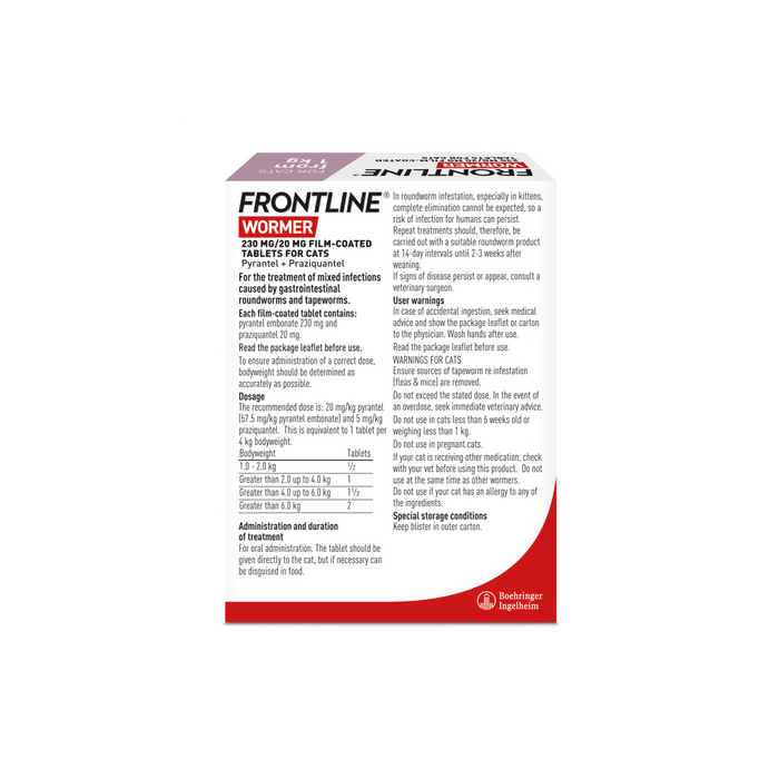 Frontline Cat Wormer Pack Reverse