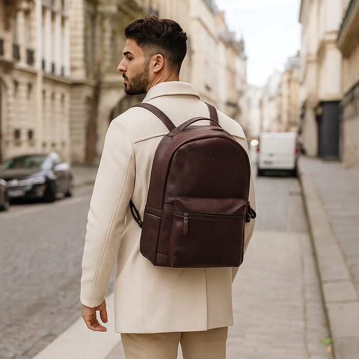 Brown Genuine Leather Backpack for Men and Women for Travel and Everyday Use-model image
