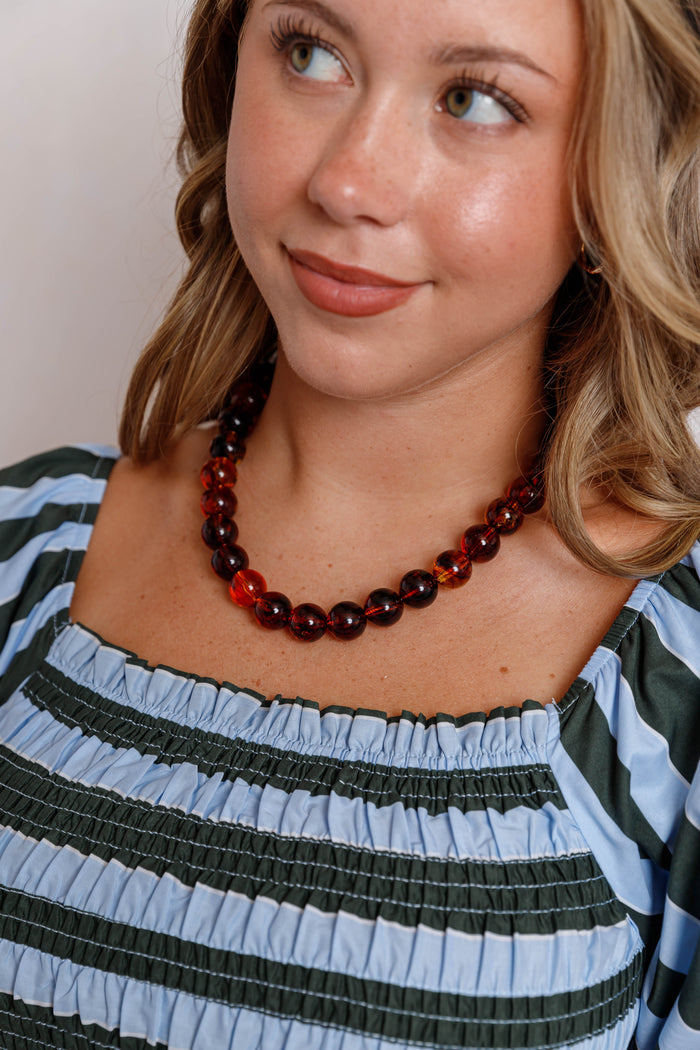Amber Tortoise Beaded Necklace - Women's Chunky Statement Necklace