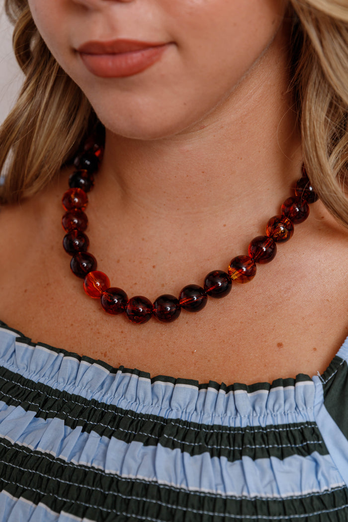 Amber Tortoise Beaded Necklace - Women's Chunky Statement Necklace