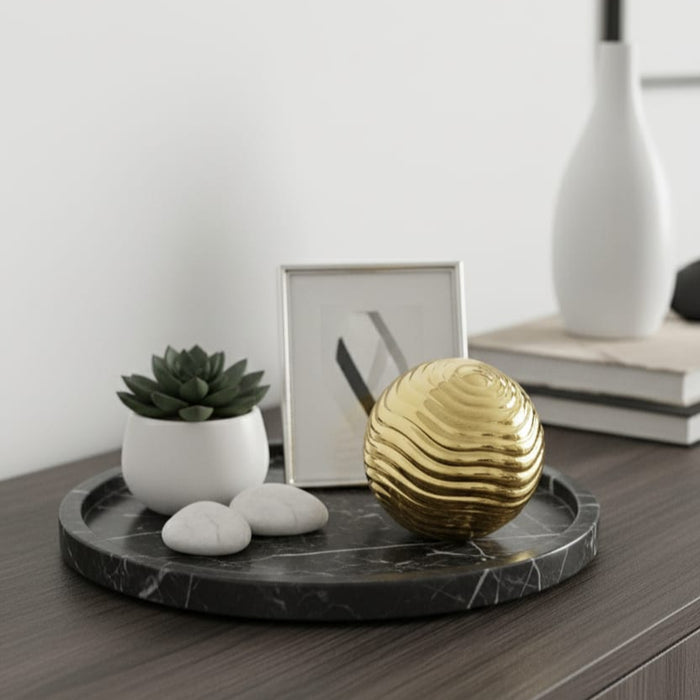 Gold decorative ceramic sphere with textured design – modern home décor centerpiece by Home Hatch Pakistan