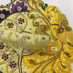 Golden Peacock With Vrindavan Flowers - Light Yellow Taffeta- Size 1" up to 5" Inch Laddu Gopal