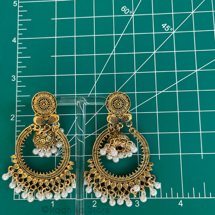 Golden Sunflower Chakra Pearl Jhumka - Earrings