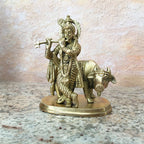 Govinda Krishna With Cow - Brass Murti - 4" Inch