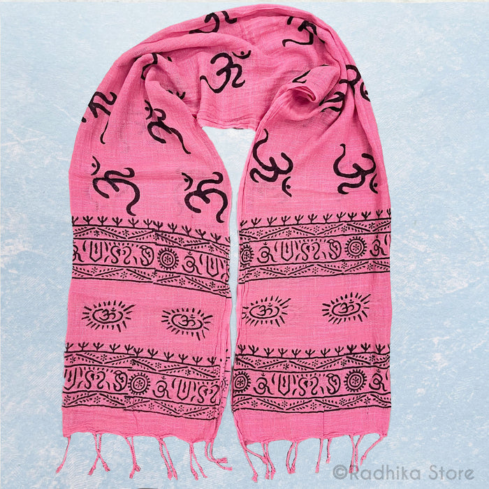 Hand Woven-Natural-Om- Block Print Chadar-Choose Color