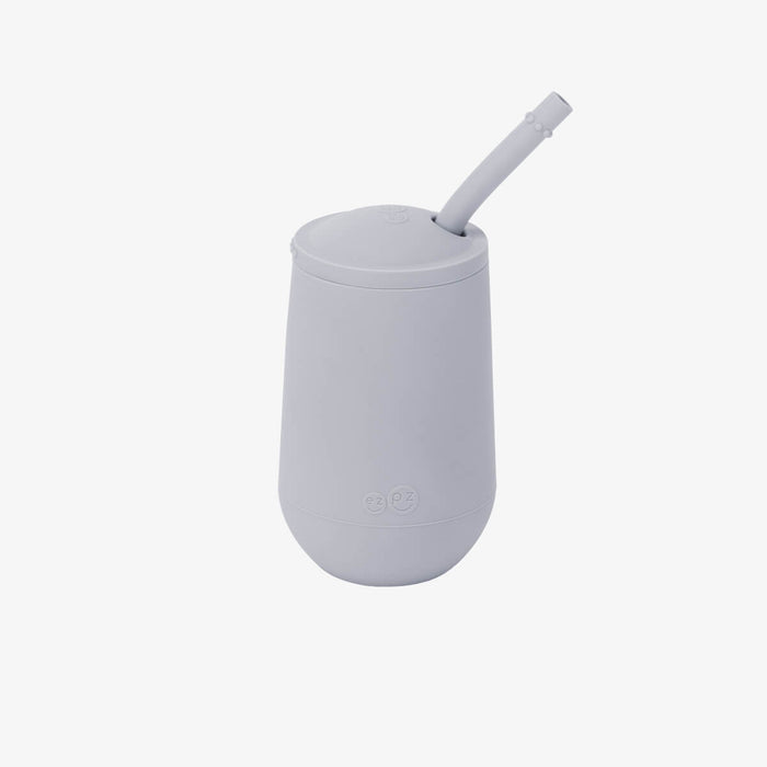 Happy Cup and Straw in Pewter / Silicone Cup with Lid and Straw for Toddlers by ezpz #color_pewter