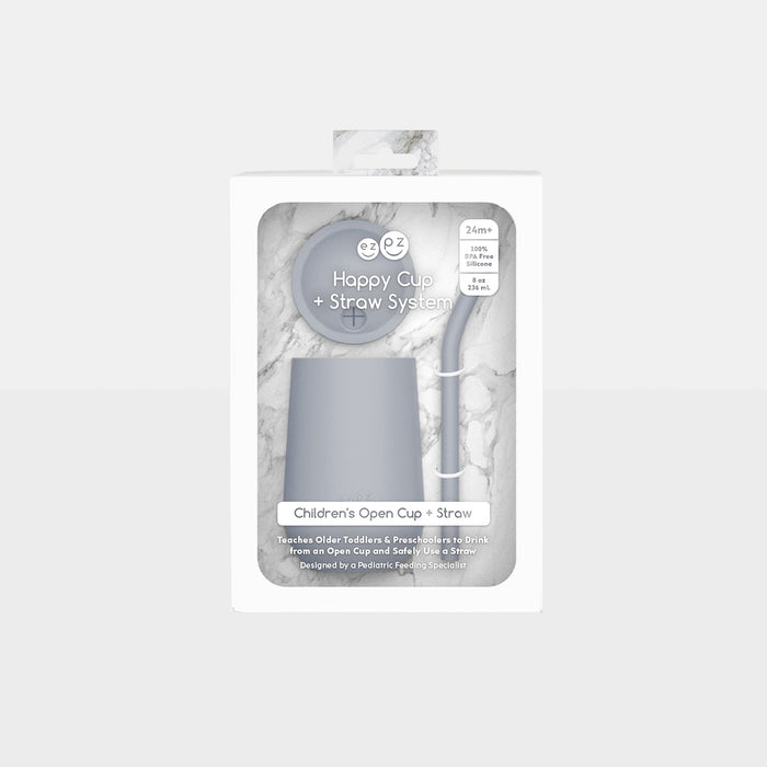 Happy Cup and Straw in Pewter / Silicone Cup with Lid and Straw for Toddlers by ezpz #color_pewter