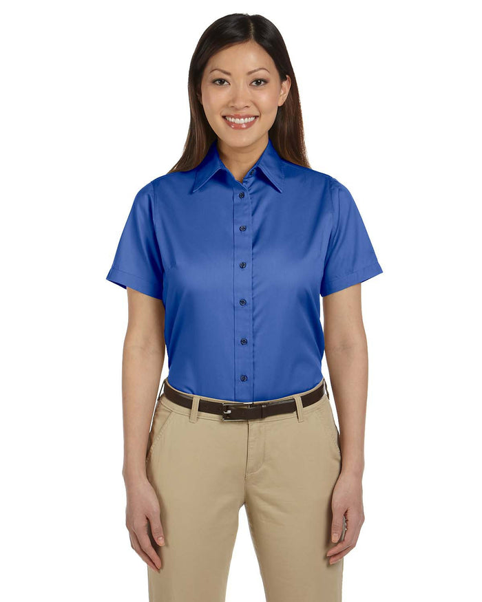 Harriton Ladie's Easy Blend Short-Sleeve Twill Shirt with Stain-Release - EZ Corporate Clothing