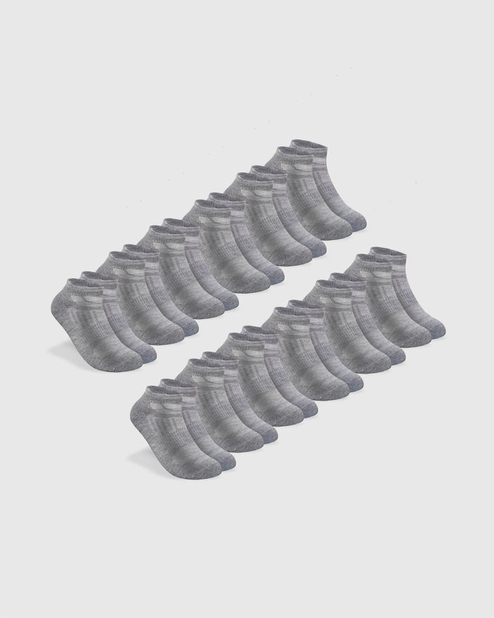 Heather Gray Ankle Socks 12-Pack neatly arranged in two rows.