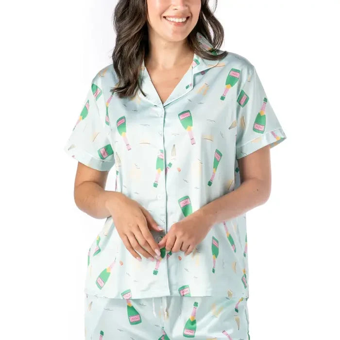 Hello Mello Boots & Bubbles Satin Pajama Top