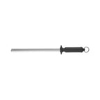 Knife sharpener with black handle on a white background