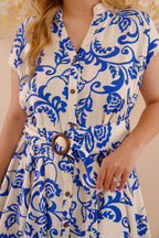Women's Blue and White Tropical Print Dress- Women's Vacation Dresses- Aakaa Dresses