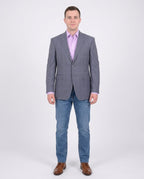 I Uomo Men's Blue Windowpane Plaid Two Button Silk Wool Blazer Sportcoat - The Suit Depot