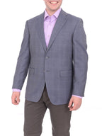 I Uomo BLAZERS I Uomo Men's Blue Windowpane Plaid Two Button Silk Wool Blazer Sportcoat