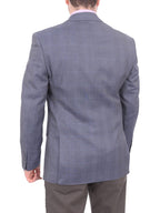 I Uomo BLAZERS I Uomo Men's Blue Windowpane Plaid Two Button Silk Wool Blazer Sportcoat