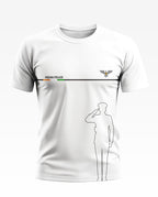 White men's t-shirt with 'Indian Police' text, eagle emblem, and saluting officer outline design.