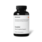 A black bottle of Inositol dietary supplement by Momentous featuring sleep and cognitive support, designed for wellness and mood regulation.