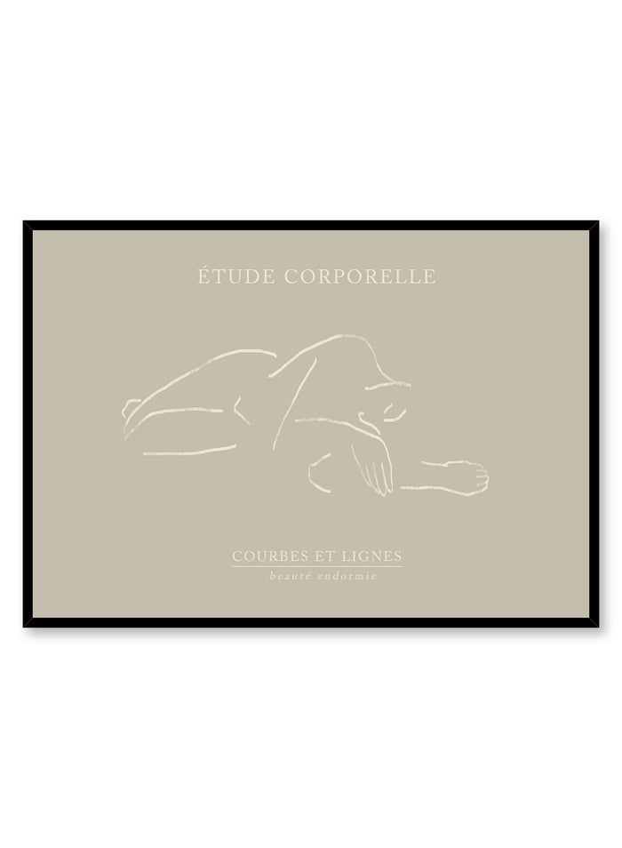Inward is a line art illustration of the silhouette of a woman sleeping by Opposite Wall.