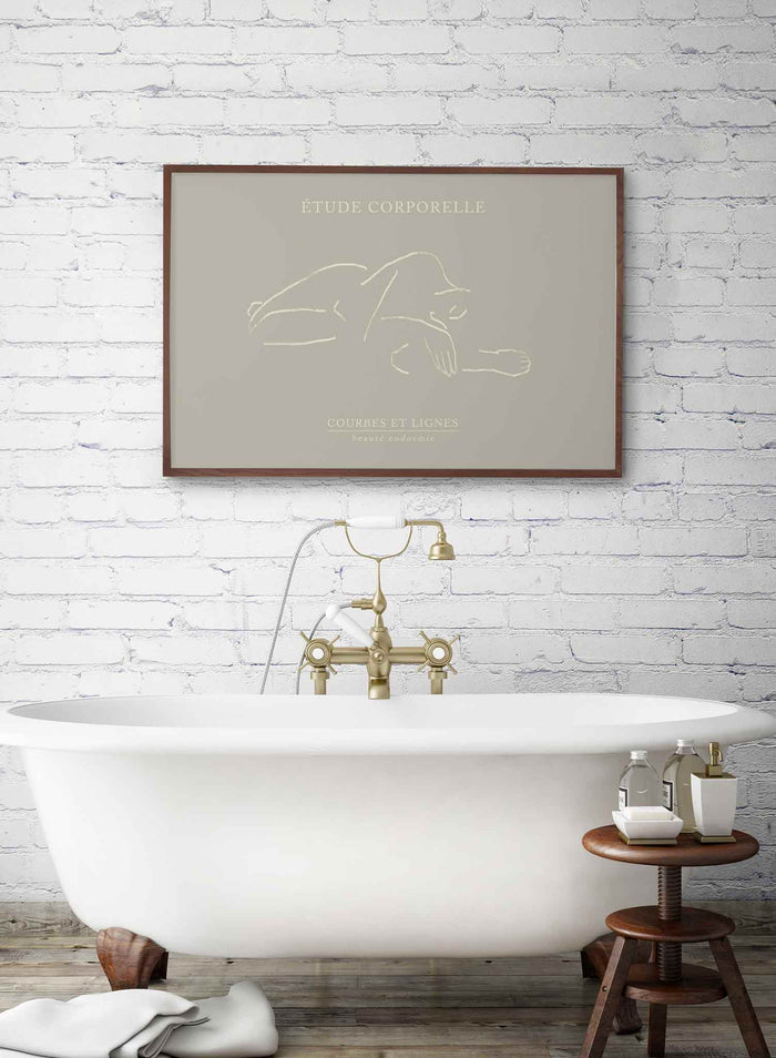 Inward is a line art illustration of the silhouette of a woman sleeping by Opposite Wall.